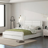 ZUN Queen Size Bed Frame with Drawers Storage, Leather Upholstered Platform Bed with Charging Station, W1580113784