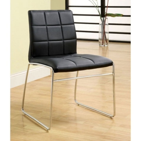 ZUN Black Color Leatherette 2pcs Dining Chairs Chrome Metal Legs Dining Room Side Chairs B011136662