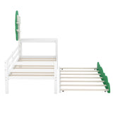 ZUN Twin Size Daybed with Desk, Green Tree Shape Shelves and Trundle, White WF303127AAK