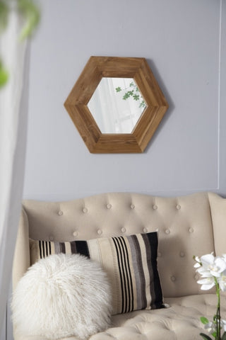 ZUN 18.5" x 18.5" Hexagon Mirror with Natural Wood Frame, Wall Decor for Living Room Bathroom Hallway, W2078133974