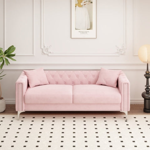 ZUN Charming Addition: 83" Pink Velvet Triple Sofa Set with 2 Complimentary Pillows – Ideal for Any W1278131612