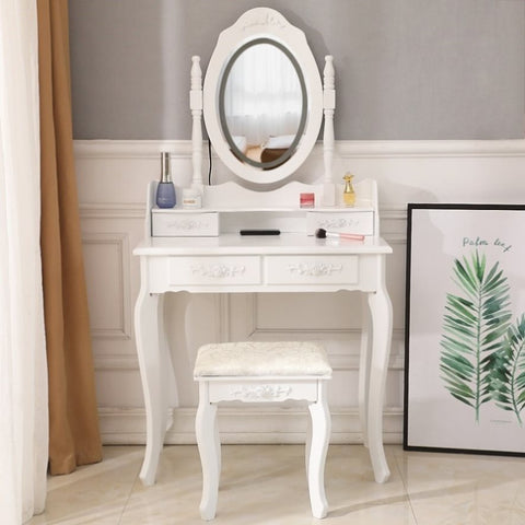 ZUN LED Single Mirror 4 Drawer Dresser White 66842590