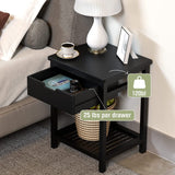 ZUN Nightstand, End with Open Shelf, Side with Drawer and Storage Shelf, Bedside Bamboo 95965218