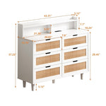ZUN 43.31"6-Drawers Rattan Storage Cabinet Rattan Drawer with LED Lights and Power Outlet,for W757127559