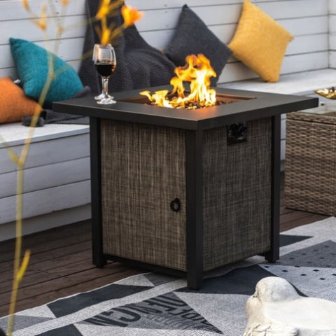 ZUN 40000BTU Square Propane Fire Pit Table Steel Tabletop with Textilene Side Panel, Steel Lid and Rocks W853130166