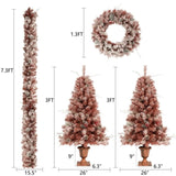 ZUN GO 4-Pieces Set Artificial Christmas Tree, Brown Needles with flocking, with Warm Lights, pine cones PX311463AAP
