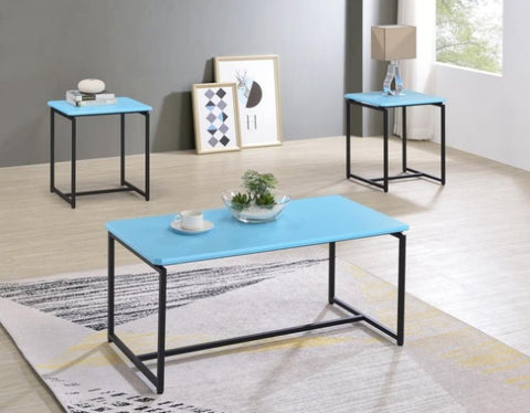 ZUN GT 3 Piece Blue Carbon Fiber Wrap Coffee Table and End Table Set B061110722