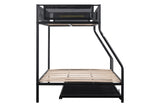 ZUN Twin over Full Metal Bunk Bed with Trundle/ Sturdy Metal Bed Frame/ Noise-Free Wood Slats/ W42773243