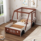 ZUN Fun Play Design Twin Size Car Bed, Kids Platform Bed in Car-Shaped for Kids Boys Girls Teens,White+ WF312561AAK