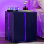 ZUN Bedside Tables with LED Farmhouse Gray Nightstand Tables with Glass Shelves Led End Table for Living W2178138715
