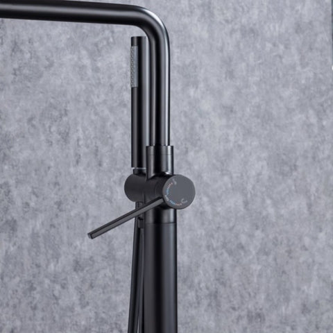 ZUN Freestanding Tub Filler Matte Black Bathtub Faucet Floor Mount Single Handle Brass Tub Faucets with W119494698