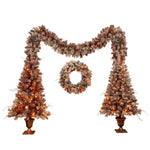 ZUN GO 4-Pieces Set Artificial Christmas Tree, Brown Needles with flocking, with Warm Lights, pine cones PX311463AAP