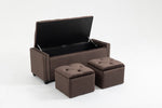 ZUN Set of 3 47.5" Wide Upholstered Storage Ottoman with Tufted Top and Solid Wood Legs BROWN W286113808