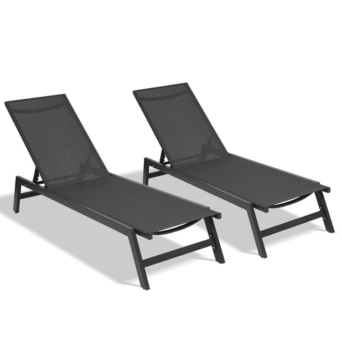 ZUN Outdoor 2-Pcs Set Chaise Lounge Chairs, Five-Position Adjustable Aluminum Recliner,All Weather For 38620689