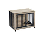 ZUN Furniture Style Dog Crate Side Table With Rotatable Feeding Bowl, Wheels, Three Doors, Flip-Up Top W1820106188