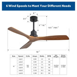ZUN 52 Inch Indoor Wood Ceiling Fan With 3 Solid Wood Blades Remote Control Reversible DC Motor For W882140945