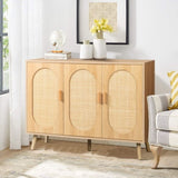 ZUN Modern Rattan Shoe Storage Cabinet with 3 Doors and Adjustable Shelves, Accent Cabinet for Living 25442604