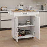 ZUN Kitchen island rolling trolley cart with Adjustable Shelves & towel rack & seasoning rack rubber W282108546