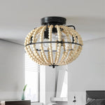 ZUN Beaded Fan lamp Wood Beaded Chandelier Oak White W1340137049