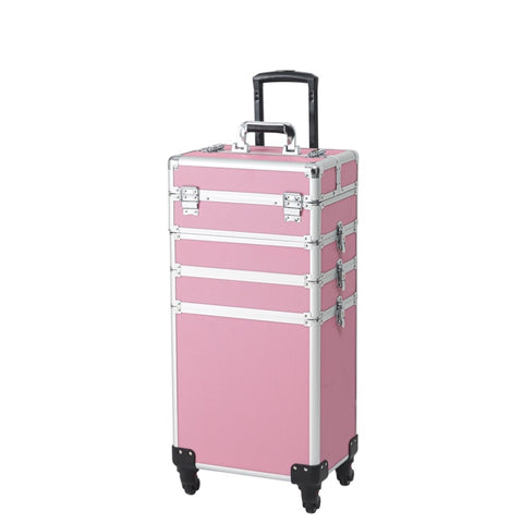 ZUN 4-in-1 Draw-bar Style Interchangeable Aluminum Rolling Makeup Case Pink 73553881