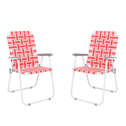 ZUN 2pcs Steel Tube PP Webbing Bearing 120kg Folding Beach Chair Red & White Strip 07325618