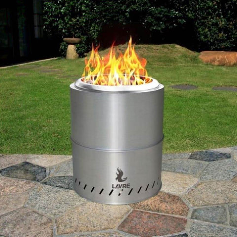 ZUN 15 inch Smokeless Fire Pit Outdoor Wood Burning Portable Fire Pit Stainless Steel W2127127001