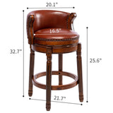 ZUN Seat height 26'' Cow top Leather Wooden Bar Stools, 360 Degree Swivel Bar Height Chair with Backs W2195135487