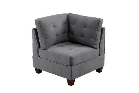 ZUN Living Room Furniture Tufted Corner Wedge Grey Linen Like Fabric 1pc Cushion Nail heads Wedge Sofa B011119654