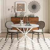 ZUN 42.13'' Modern Cross Leg Round Dining Table, White Marble Top Occasional Table, Two Piece Removable W757140952