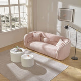 ZUN 90.6'' Mid Century Modern Curved Sofa Counch Living Room Sofa, PINK W87666861