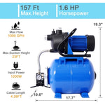 ZUN 1.6HP Shallow Well Pump with Pressure Tank,garden water pump, Irrigation Pump,Automatic Water W46562965