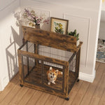 ZUN Furniture Style Dog Crate Side Table onheels with Double Doors and Lift Top. Rustic Brown, 31.50'' W1162120540