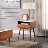ZUN Walnut Finish 1pc End Table with Faux Marble and Drawer Shelf Living Room Furniture Side Table B01183256
