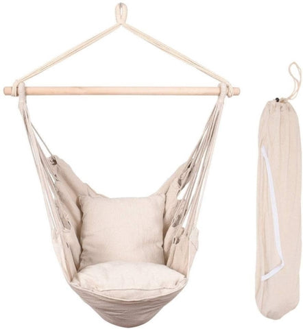 ZUN Hammocks Hanging Rope Hammock Chair Swing Seat with Two Seat Cushions and Carrying Bag, Natural W2181P153964