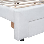 ZUN Teddy Fleece Queen Size Upholstered Platform Bed with Drawer, White WF309187AAK