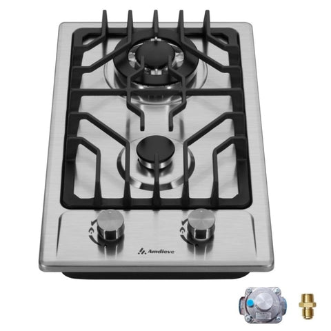 ZUN AM0201S Amdievc 2 Burner Gas Cooktop 12 Inch, Built-in Gas Top Electronic Ignition, Propane W2218134880