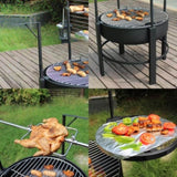 ZUN Fire Pit with 2 Grill, Round Metal Wood pit with Surrounding Removable Cooking Grill, W2127126981