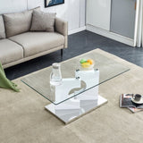 ZUN A rectangular modern and fashionable coffee table with tempered glass tabletop and white MDF legs. W1151P145200