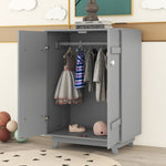 ZUN Wooden Wardrobe Cabinet with Hanging Rod, Storage Armoires with Doors,Gray WF320864AAE