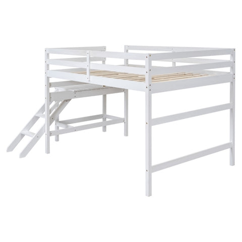ZUN Full Loft Bed with Platform,ladder,White W50482280