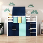 ZUN Twin Size Loft Bed with Tent and Tower and Three Pockets- Blue WF312892AAC