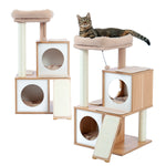 ZUN Wood Cat Tree Cat Tower With Double Condos Spacious Perch Sisal Scratching Post And Replaceable 49271790