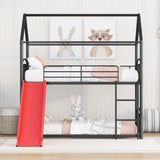 ZUN Twin Over Twin Metal Bunk Bed With Slide,Kids House Bed Black+Red MF313919AAJ