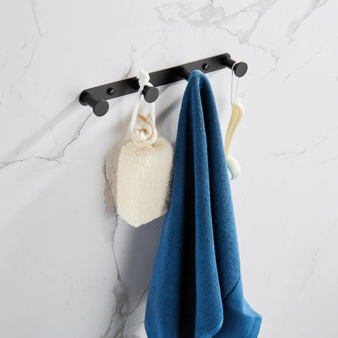ZUN Towel Hook Matte Black Stainless Steel Towel Robe Coat Rack Rows of Four Hooks Bathroom Accessories 28224755
