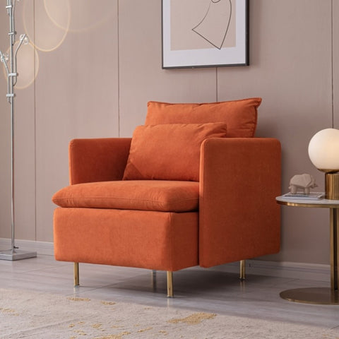 ZUN Modern fabric accent armchair,upholstered single sofa chair,Orange Cotton Linen-30.7'' W848111176