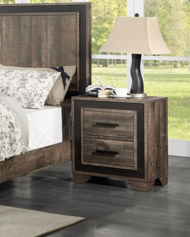 ZUN Oak Finish 1pc Nightstand Paper veneer Bedroom Furniture 2-Drawers Bedside Table B011137849