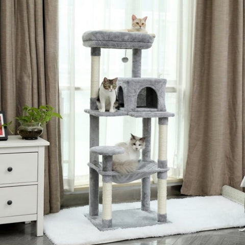 ZUN Luxury Cat Tree Cat Tower with Sisal Scratching Post, Cozy Condo, Top Perch, Hammock and Dangling 75627847