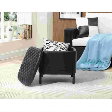 ZUN Square Upholstered Ottoman Modern PU Poufs with Storage, Black W1314130131