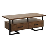 ZUN Contemporary Design Unique Frame 1pc Coffee Table with Drawers Walnut Finish Wood and Rustic Black B01172870