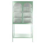 ZUN Elegant Floor Cabinet with 2 Glass Arched Doors Living Room Display Cabinet with Adjustable Shelves W1673127683